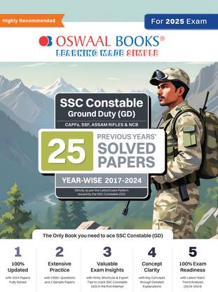 Oswaal SSC Constable Ground Duty (GD) CAPFs, SSF, ASSAM Rifles & NCB - 25 Previous Years' Solved Papers Year-Wise (2017 to 2024) Book for 2025 Exam