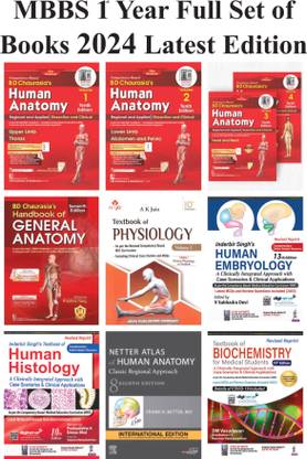 MBBS 1ST YEAR Full SET 2024 Edition= (Textbook Of Anatomy (Bd Chaurasia 10th Ed)+ Handbook Of General Anatomy (BD Chaurasia 7th ) + Textbook Of Physiology (AK Jain 10th Ed) + Textbook Of Biochemistry (DM Vasudevan 10th Revised) + Textbook Of Histology (Inderbir Singh 10th Revised) +Textbook Of Embryology (Inderbir Singh 13th Revised) + Netter Atlas 8th Ed + *FREE DISSECTION BOX )
