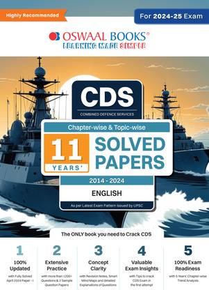 Oswaal CDS (Combined Defence Services) Chapter-wise & Topic-wise 11 Years' Solved Papers (2014-2024) English | For 2024-25 Exam