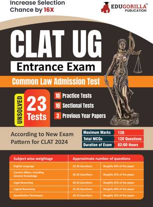 CLAT UG Exam Preparation Book 2023 - 26 Unsolved Practice Tests (8 Mock Tests, 15 Sectional Tests and 3 Previous Year Papers) with Free Access to Online Tests  - 2025 | 23 Unsolved Tests (10 Practice Tests, 10 Sectional Tests and 3 Previous Year Papers) with Free Access to Online Tests