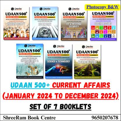 Only IAS UDAAN 500 Plus Current Affairs 2025 for UPSC Prelims 2025-26 | Set of 8 Booklets | English Medium | Latest | Photocopy B&W