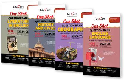 Educart ICSE Class 10 One Shot Question Bank 2024-25 English Literature & Language, Geography, History & Civics for 2025 Exam (4 Books Bundle)
