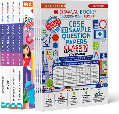 Oswaal CBSE English, Science, Social Science & Maths Standard Class 10 Sample Question Paper + Question Bank (Set of 8 Books) for 2023 Board Exam (based on CBSE Sample Paper released on 16th September)