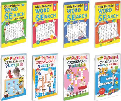 Kids Word Search - Alphabet, Kids Word Search-1, 2 ,3 and Kids Pictorial Crossword Puzzle - 1, 2, 3 and Kids Pictorial Crossword Puzzle-Alphabet Book for Kids : Search and find book for kids, Puzzle books for kids, Brain games books for kids | Set of 8 Books for kids