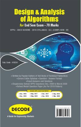 Design and Analysis of Algorithms for SPPU 19 Course (BE - SEM VII - Comp. - 410241) - END SEM (Decode)