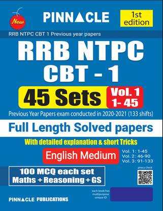 RRB NTPC CBT-1 : 45 (1 - 45) Sets vol. 1 full length solved papers English medium
