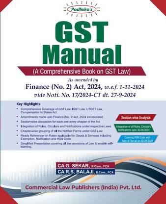 GST Manual (A Comprehensive Book on GST Law) As Amended by Finance (No.2) Act, 2024