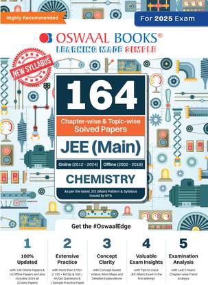 Oswaal 164 Chapter-wise & Topic-wise Solved Papers JEE (Main) 23 Years Question Bank Chemistry Book | For 2025 Exams