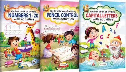 My First Book of Writing Numbers 1-20, Pencil Control and Capital Letters with activities : Educational writing book, Patterns Practice book for kids, Activity book for kids | Pack of 3 Writing Activity books