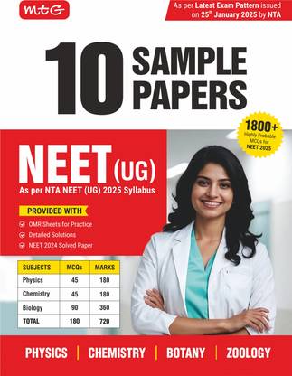 MTG NEET 10 Sample Papers as per NMC UG 2025 Syllabus|Mock Test Papers with OMR Sheet|1800 Highly Probable MCQs