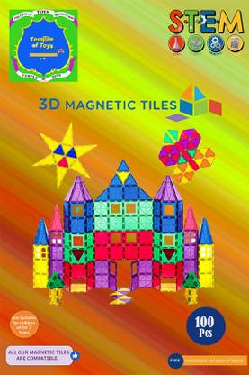 Playmags 100 3D Magnetic Blocks Set For Kids - Learn Shapes, Colors, & Alphabets with Booklet including Set of Instructions.
