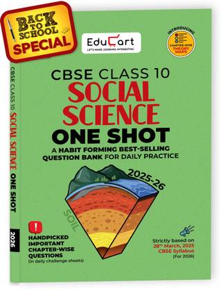 Educart One-shot Social Science CBSE Class 10 Question Bank 2025-26 on new Syllabus 2026 (Strictly for Boards Exam)
