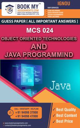 IGNOU MCS 024 Object Oriented Technologies and Java Programming | Guess Paper | Important Question Answer| Bachelor of Computer Applications (BCA)