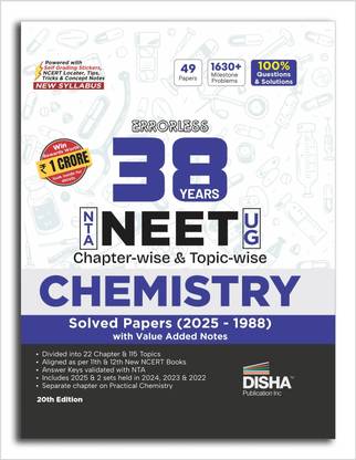 Disha Errorless 38 Years NTA NEET (UG) Chapter-wise & Topic-wise Chemistry PYQ (2025 - 1988) Book 20th Edition | Solved Papers | New NCERT Syllabus | Errorless Chemistry NEET 2026 | Value Added Notes