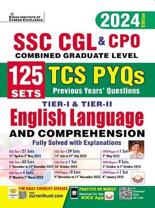 SSC CGL & CPO English Language TCS PYQs 125 Sets Tier 1 & Tier 2 Solved Papers (English Medium)(4997)