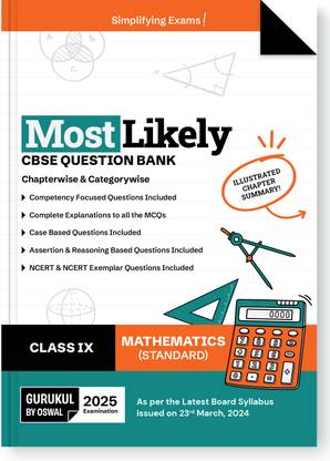 Gurukul By Oswal Mathematics Most Likely CBSE Question Bank for Class 9 Exam 2025 - Chapterwise & Categorywise, New Paper Pattern (MCQs, Case, Assertion & Reasoning, NCERT & NCERT Exemplar Questions)