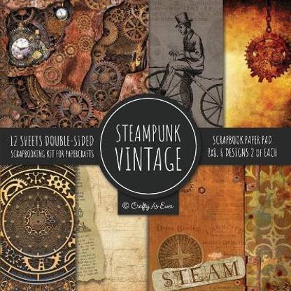 Vintage Steampunk Scrapbook Paper Pad 8x8 Scrapbooking Kit for Papercrafts, Cardmaking, DIY Crafts, Old Retrofuturistic Theme, Vintage Design