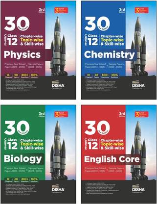 Disha Combo (4 Books) 30 New Syllabus Chapter-wise, Topic-wise & Skill-wise CBSE Class 12 Physics, Chemistry, Biology & English Core Solved Papers (2025-13) & Sample Papers (2025-22) 3rd Edn | PYQs