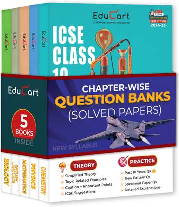 Educart ICSE Class 10 Question Bank 2025 + Solved Paper Physics | Chemistry | Biology | Mathematics | English Language for 2024-25 Exams (5 Books)  - .