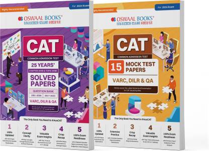 Oswaal CAT 25 Years Solved Papers + 15 Mock Test Papers (Set Of 2 Books) For 2024 Exam