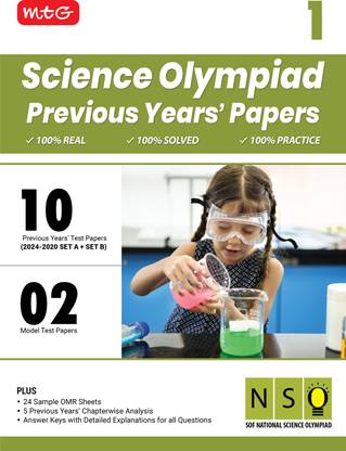 MTG Class-1 NSO Olympiad 10 Previous Years Papers Science (2024-2020 Set A & B) - Model Test Papers with 24 Sample OMR Sheets & Chapterwise Analysis | PYQs For SOF Olympiad 2025-26 Exam