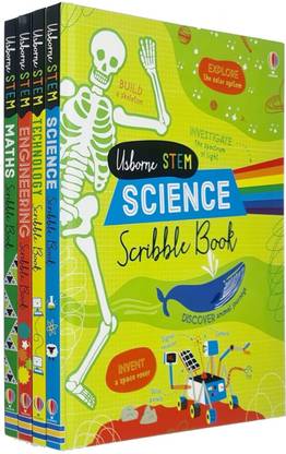Usborne Stem Series 4 Books Collection Set - Science Scribble Book, Technology Scribble Book, Engineering Scribble Book, Maths Scribble Book