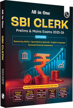 PW All in One SBI Clerk Prelims and Mains 2025-26 Exams | Chapterwise Theory & Exercise and 10 Previous Year Solved Papers (PYQs) 2018 - 2024 with 5 Online Practice Sets