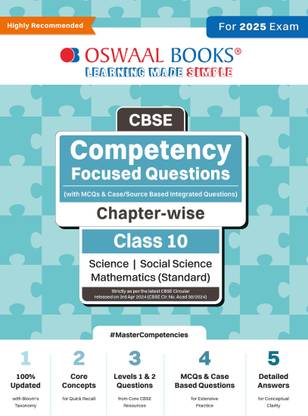 Oswaal Cbse Competency Focused Questions (with MCQS & Case/Source Based Integrated Questions) | Chapter-Wise | Class 10 | Science | Social Science | Mathematics (Standard)