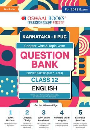 Oswaal Karnataka 2nd PUC Question Bank Class 12 English, Chapterwise & Topicwise Previous Solved Papers (2017-2024) for Board Exams 2025