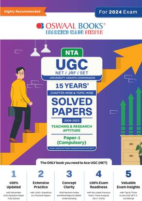 NTA UGC NET/JRF/SET Paper-1 (Compulsory) | 15 Year's Solved Papers| Chapterwise | Topicwise | Teaching & Research Aptitude | 2015-2023 | For 2024 Exam
