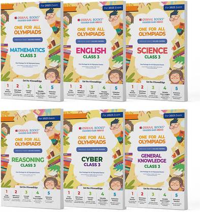 Oswaal One For All Olympiad Previous Years' Solved Papers Class 3 (Set of 6 Books) Maths, English, Science, Reasoning, Cyber & General Knowledge (For 2023 Exam)