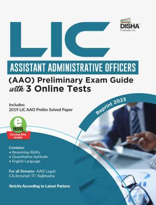 LIC Assistant Administrative Officers (AAO) Preliminary Exam Guide with 3 Online Tests