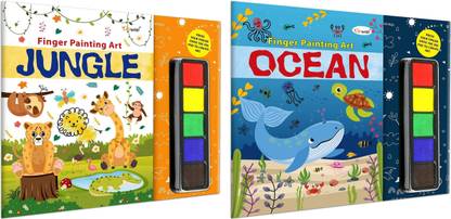 JUNGLE and OCEAN - Fingerpainting and Colouring Art : Art Activity Book for Children, Fun Colouring and Painting Art book for Ages 4-9 with Thumbprint Art and Craft book for Toddlers | Pack of 2 Art and Craft Books