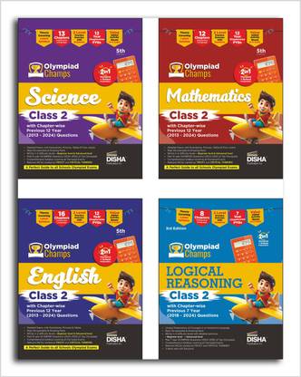 Combo Class 2 (set of 4 books) Olympiad Champs Science, Mathematics, English & Logical Reasoning with Chapter-wise Previous 12 Year (2013 - 2024) Questions 5th Edition