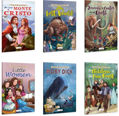 Evergreen Illustrated Classics for kids : Journey to the centre of the earth, Little Women, Moby Dick and more - Classic story books, Adventure book for children | Pack of 6 books