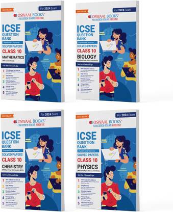 Oswaal ICSE Question Banks Class 10 Physics, Chemistry, Maths and Biology (Set of 4 Books) (For 2024 Board Exams)