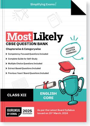 Gurukul By Oswal English Core Most Likely CBSE Question Bank for Class 12 Exam 2025 - Chapterwise & Categorywise, Competency Focused Qs, Study Guide, MCQs, Extract Based Qs, Previous Years' Board Qs
