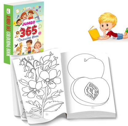 JUMBO - 365 Colouring Book :- Fun colouring book for kids, Book for preschoolers, interactive book for early learners