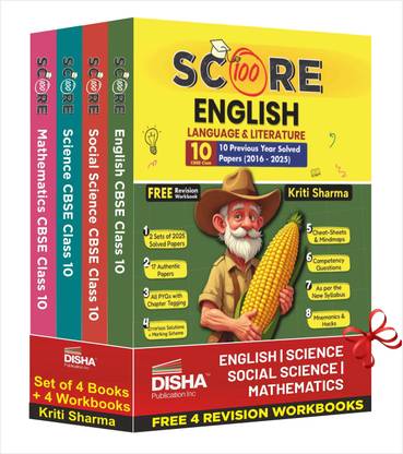 Combo (set of 4 Books) Score 100 Science, Mathematics (Standard), English Language & Literature & Social Science CBSE Class 10th 12 Previous Year-wise Solved Papers (2016-2025) 5th Edition | 2025 Exam