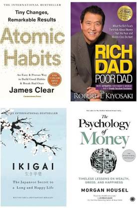 Atomic Habits + Rich Dad Poor Dad + Ikigai + The Psychology Of Money (4 Book Combo)  - Atomic Habits + Rich Dad Poor Dad + Ikigai + The Psychology Of Money (4 Book Combo)