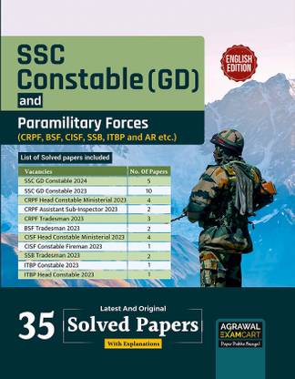 Examcart SSC Constable (GD) & Paramilitary Forces (CRPF, BSF, CISF, SSB, ITBP & AR) Solved Papers for 2025 Exam in English