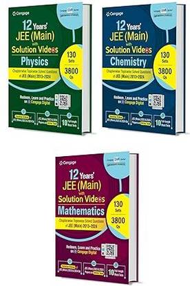 Cengage 12 years Jee mains chapterwise topicwise solved questions of jee (main) 2013 - 2024 with solution videos [ physics + chemistry + maths ]- with QR mock test set of 3 books for 2025 exam  - JEE Main 12 Years Solved Papers with Solution Videos: Physics, Chemistry & Mathematics Combo Set of 3 Books