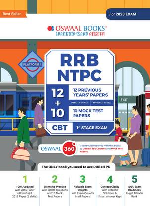 Oswaal RRB NTPC 12 Previous Years' Papers & 10 Mock Test Papers 2016 (All shifts) 2019 (Two shifts) CBT 1st Stage Exam