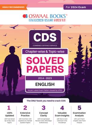 Oswaal CDS Question Bank | Previous Years Solved Question Papers Chapter-Wise & Topic-Wise English (2014-2023) For 2024 Exam