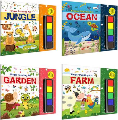 Jungle, Ocean, Garden and Farm - Fingerpainting and Colouring Art