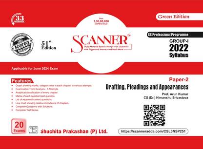 Drafting, Pleadings and Appearances (Paper 2 | CS Professional | Gr. I) Scanner - Including questions and solutions | 2023 Syllabus | Applicable for June 2024 Exam Onwards | Green Edition