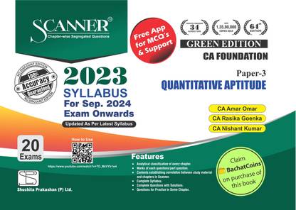 Quantitative Aptitude (Paper 3 | CA Foundation) Scanner - Including questions and solutions | 2023 Syllabus | Applicable for September 2024 Exam | Green Edition