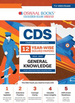 Oswaal Cds Combined Defence Services Yearwise (2018-2023) 11 Solved Pa