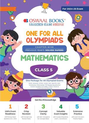 Oswaal One For All Olympiad Class 5 Mathematics | Previous Years Solved Papers | For 2024-25 Exam