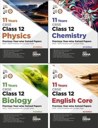 Combo (set of 4 Books) 11 Years CBSE Class 12 Physics, Chemistry, Biology & English Core Previous Year-wise Solved Papers (2013 - 2023) powered with Concept Notes 3rd Edition